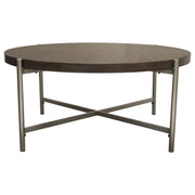 Atwood 40" Round Cocktail Table w/ Grey Oak Veneer Top & Brushed Silver Metal Base by Diamond Sofa - Furniture City (CA)l