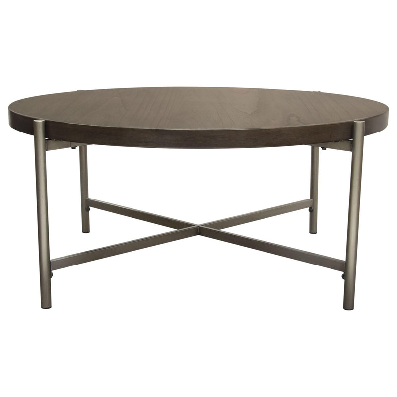 Atwood 40" Round Cocktail Table w/ Grey Oak Veneer Top & Brushed Silver Metal Base by Diamond Sofa - Furniture City (CA)l