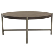 Atwood 40" Round Cocktail Table w/ Grey Oak Veneer Top & Brushed Silver Metal Base by Diamond Sofa - Furniture City (CA)l