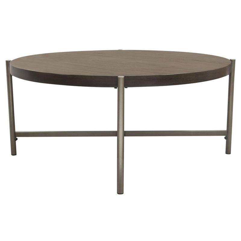 Atwood 40" Round Cocktail Table w/ Grey Oak Veneer Top & Brushed Silver Metal Base by Diamond Sofa - Furniture City (CA)l