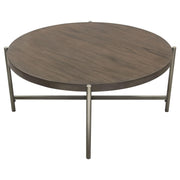 Atwood 40" Round Cocktail Table w/ Grey Oak Veneer Top & Brushed Silver Metal Base by Diamond Sofa - Furniture City (CA)l