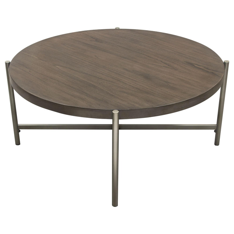 Atwood 40" Round Cocktail Table w/ Grey Oak Veneer Top & Brushed Silver Metal Base by Diamond Sofa - Furniture City (CA)l