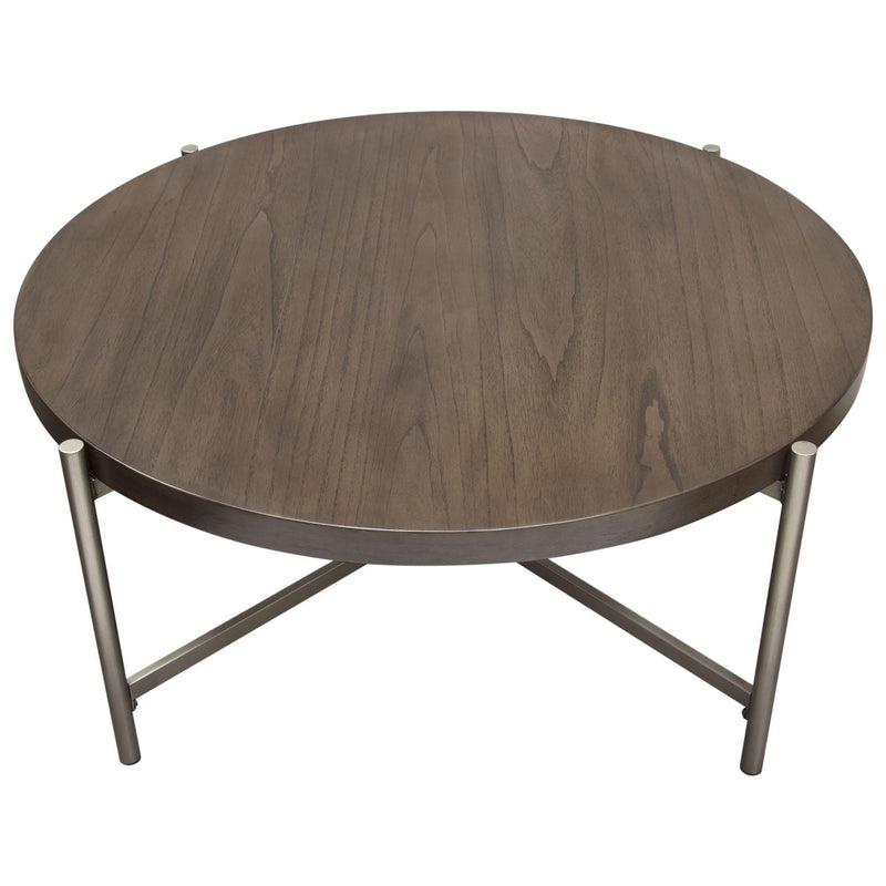 Atwood 40" Round Cocktail Table w/ Grey Oak Veneer Top & Brushed Silver Metal Base by Diamond Sofa - Furniture City (CA)l