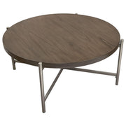 Atwood 40" Round Cocktail Table w/ Grey Oak Veneer Top & Brushed Silver Metal Base by Diamond Sofa - Furniture City (CA)l