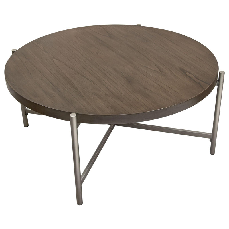 Atwood 40" Round Cocktail Table w/ Grey Oak Veneer Top & Brushed Silver Metal Base by Diamond Sofa - Furniture City (CA)l