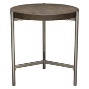 Atwood 22" Round End Table w/ Grey Oak Veneer Top & Brushed Silver Metal Base by Diamond Sofa - Furniture City (CA)l