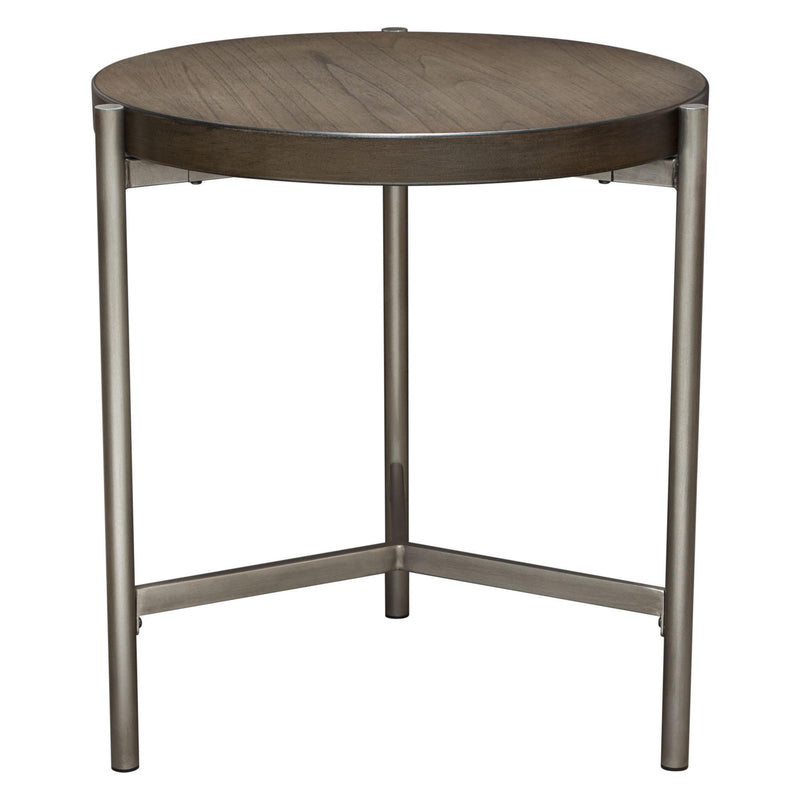 Atwood 22" Round End Table w/ Grey Oak Veneer Top & Brushed Silver Metal Base by Diamond Sofa - Furniture City (CA)l