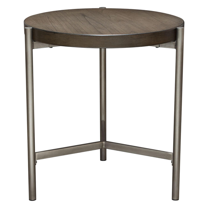 Atwood 22" Round End Table w/ Grey Oak Veneer Top & Brushed Silver Metal Base by Diamond Sofa