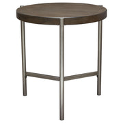 Atwood 22" Round End Table w/ Grey Oak Veneer Top & Brushed Silver Metal Base by Diamond Sofa - Furniture City (CA)l