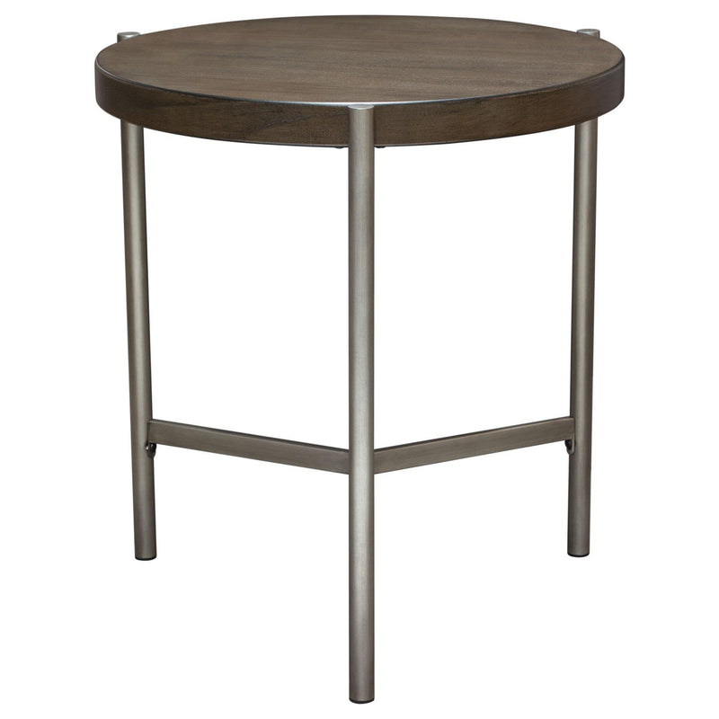 Atwood 22" Round End Table w/ Grey Oak Veneer Top & Brushed Silver Metal Base by Diamond Sofa - Furniture City (CA)l