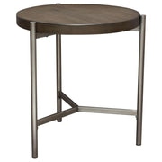 Atwood 22" Round End Table w/ Grey Oak Veneer Top & Brushed Silver Metal Base by Diamond Sofa - Furniture City (CA)l