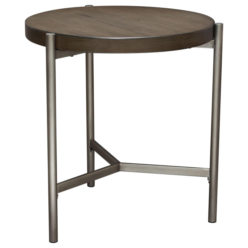 Atwood 22" Round End Table w/ Grey Oak Veneer Top & Brushed Silver Metal Base by Diamond Sofa - Furniture City (CA)l