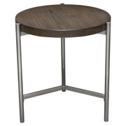 Atwood 22" Round End Table w/ Grey Oak Veneer Top & Brushed Silver Metal Base by Diamond Sofa - Furniture City (CA)l