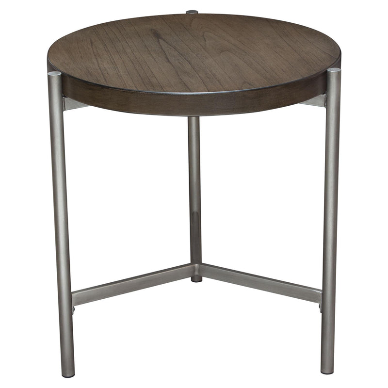 Atwood 22" Round End Table w/ Grey Oak Veneer Top & Brushed Silver Metal Base by Diamond Sofa - Furniture City (CA)l