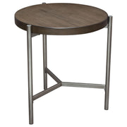 Atwood 22" Round End Table w/ Grey Oak Veneer Top & Brushed Silver Metal Base by Diamond Sofa - Furniture City (CA)l