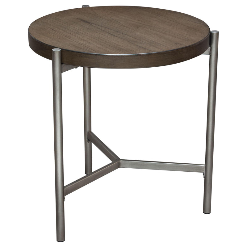 Atwood 22" Round End Table w/ Grey Oak Veneer Top & Brushed Silver Metal Base by Diamond Sofa - Furniture City (CA)l