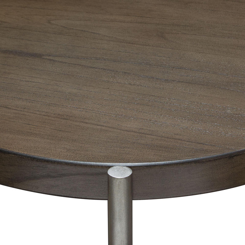 Atwood 22" Round End Table w/ Grey Oak Veneer Top & Brushed Silver Metal Base by Diamond Sofa - Furniture City (CA)l