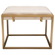 Babylon Small Accent Ottoman w/ Brushed Gold Frame & Padded Seat in Sand Linen by Diamond Sofa - Furniture City (CA)l