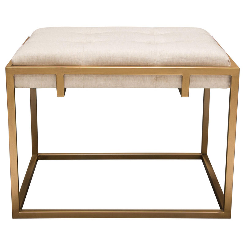 Babylon Small Accent Ottoman w/ Brushed Gold Frame & Padded Seat in Sand Linen by Diamond Sofa - Furniture City (CA)l