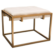 Babylon Small Accent Ottoman w/ Brushed Gold Frame & Padded Seat in Sand Linen by Diamond Sofa - Furniture City (CA)l