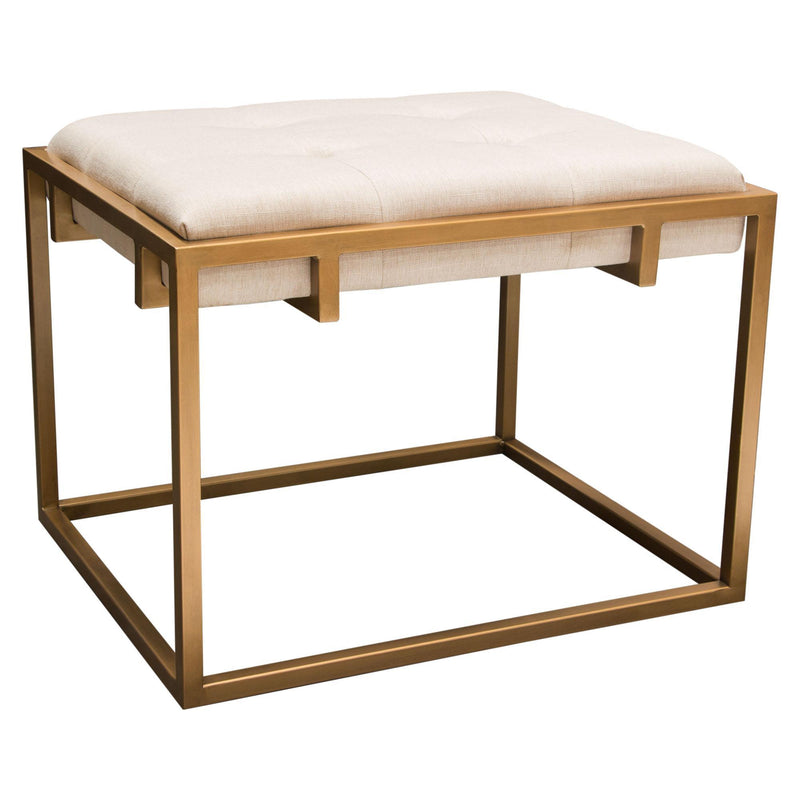 Babylon Small Accent Ottoman w/ Brushed Gold Frame & Padded Seat in Sand Linen by Diamond Sofa - Furniture City (CA)l