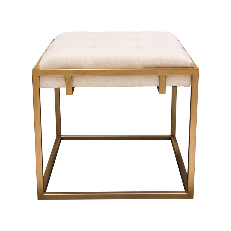 Babylon Small Accent Ottoman w/ Brushed Gold Frame & Padded Seat in Sand Linen by Diamond Sofa - Furniture City (CA)l