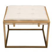 Babylon Small Accent Ottoman w/ Brushed Gold Frame & Padded Seat in Sand Linen by Diamond Sofa - Furniture City (CA)l