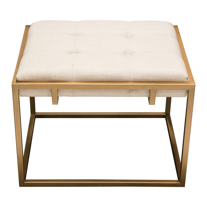 Babylon Small Accent Ottoman w/ Brushed Gold Frame & Padded Seat in Sand Linen by Diamond Sofa - Furniture City (CA)l