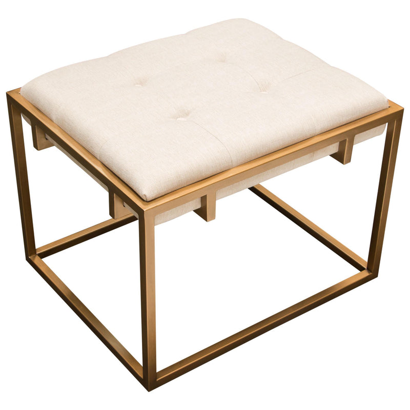 Babylon Small Accent Ottoman w/ Brushed Gold Frame & Padded Seat in Sand Linen by Diamond Sofa - Furniture City (CA)l