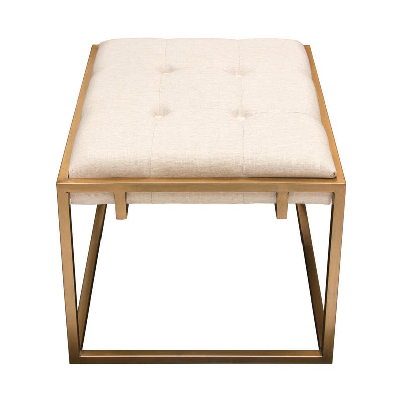Babylon Small Accent Ottoman w/ Brushed Gold Frame & Padded Seat in Sand Linen by Diamond Sofa - Furniture City (CA)l