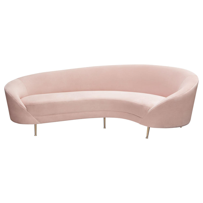 Celine Curved Sofa with Contoured Back in Blush Pink Velvet and Gold Metal Legs by Diamond Sofa - Furniture City (CA)l