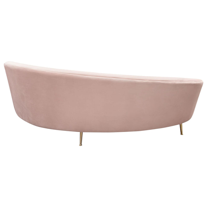 Celine Curved Sofa with Contoured Back in Blush Pink Velvet and Gold Metal Legs by Diamond Sofa - Furniture City (CA)l