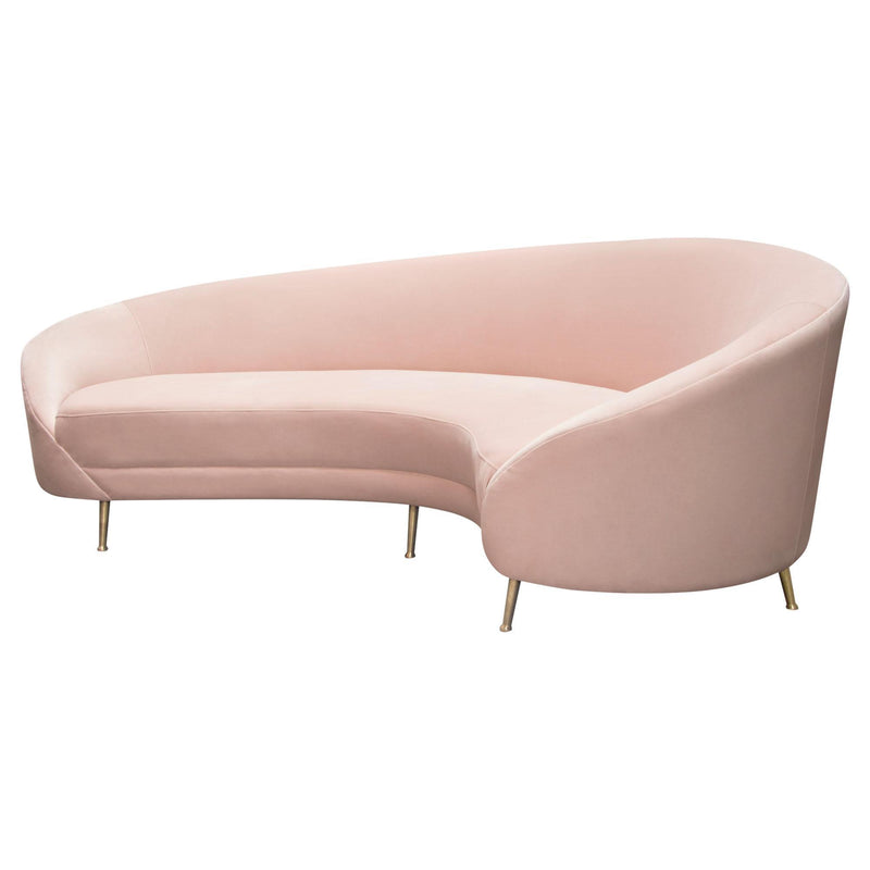 Celine Curved Sofa with Contoured Back in Blush Pink Velvet and Gold Metal Legs by Diamond Sofa - Furniture City (CA)l