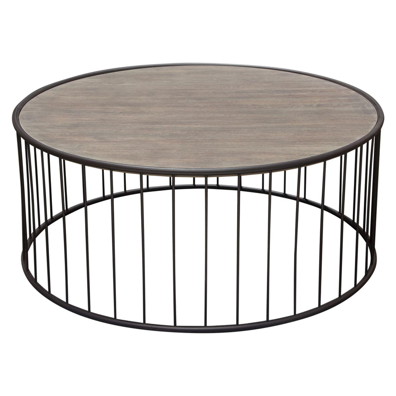 Gibson 38" Round Cocktail Table with Grey Oak Finished Top and Metal Base by Diamond Sofa - Furniture City (CA)l
