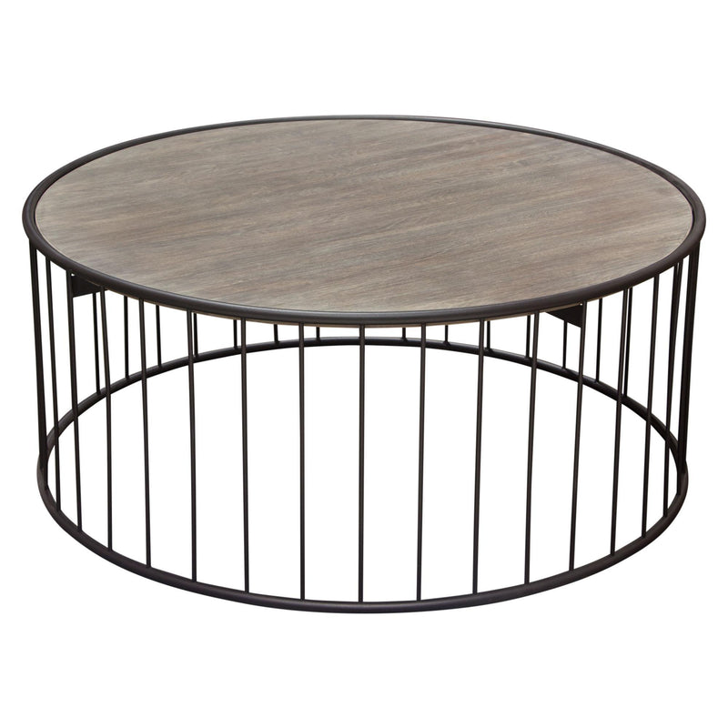 Gibson 38" Round Cocktail Table with Grey Oak Finished Top and Metal Base by Diamond Sofa - Furniture City (CA)l