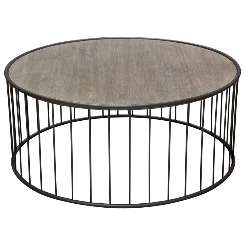 Gibson 38" Round Cocktail Table with Grey Oak Finished Top and Metal Base by Diamond Sofa - Furniture City (CA)l
