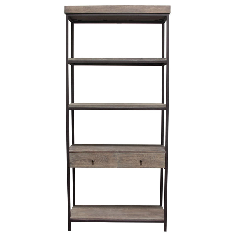 Sequoia 87" 2-Drawered Shelf Unit in Grey Oak Finish with Iron Frame by Diamond Sofa - Furniture City (CA)l