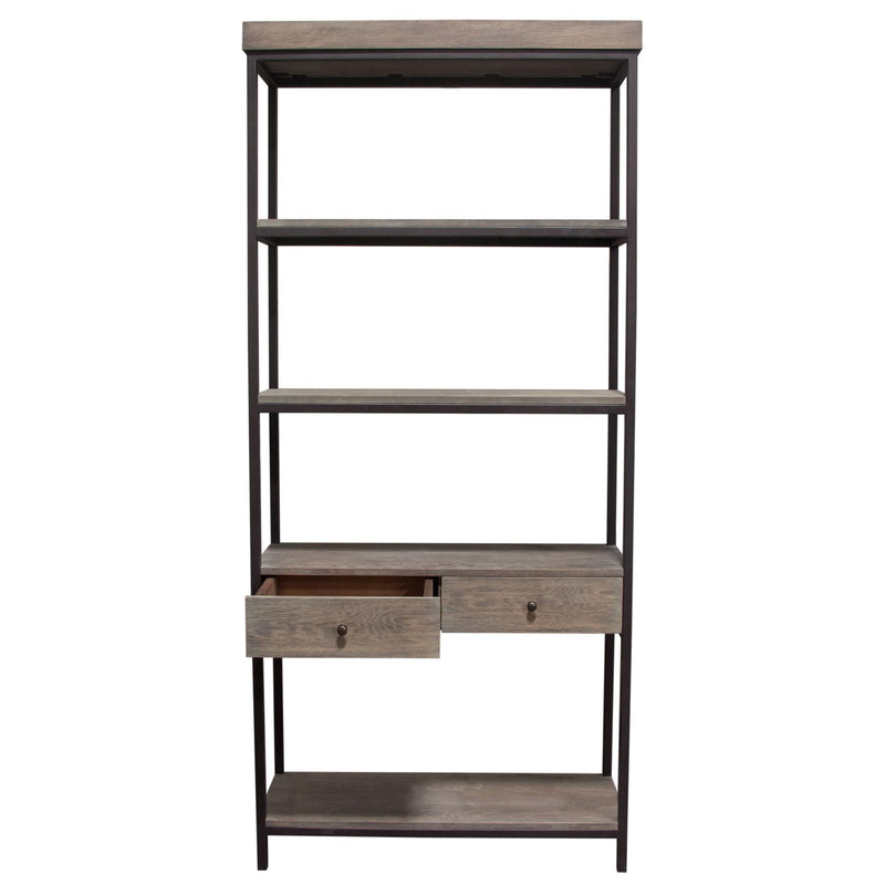 Sequoia 87" 2-Drawered Shelf Unit in Grey Oak Finish with Iron Frame by Diamond Sofa - Furniture City (CA)l