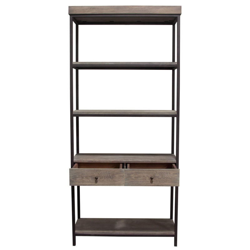 Sequoia 87" 2-Drawered Shelf Unit in Grey Oak Finish with Iron Frame by Diamond Sofa - Furniture City (CA)l