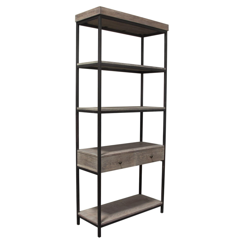 Sequoia 87" 2-Drawered Shelf Unit in Grey Oak Finish with Iron Frame by Diamond Sofa - Furniture City (CA)l