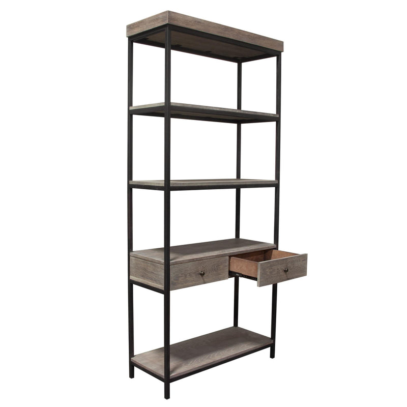 Sequoia 87" 2-Drawered Shelf Unit in Grey Oak Finish with Iron Frame by Diamond Sofa - Furniture City (CA)l