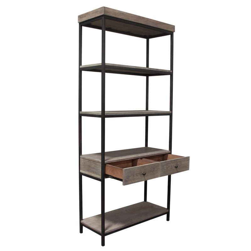 Sequoia 87" 2-Drawered Shelf Unit in Grey Oak Finish with Iron Frame by Diamond Sofa - Furniture City (CA)l