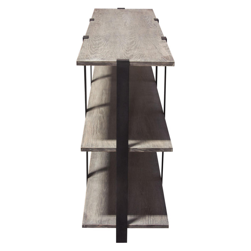 Sherman 59" 3-Tiered Shelf Unit in Grey Oak Finish with Iron Supports by Diamond Sofa - Furniture City (CA)l