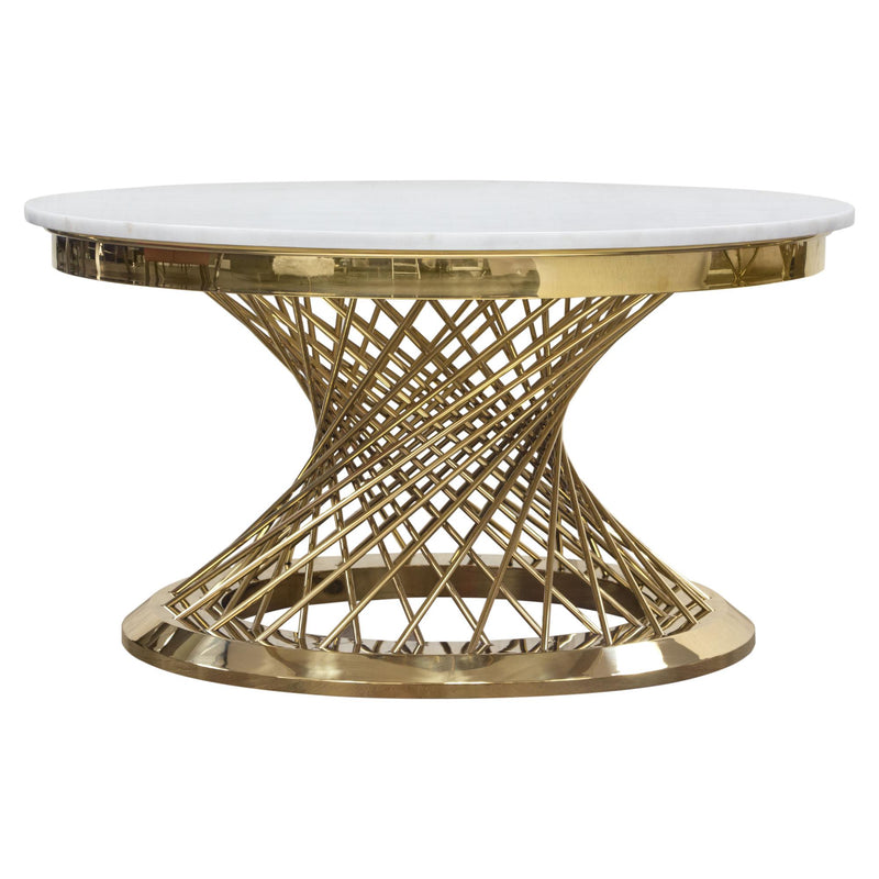 Solstice 35" Round Cocktail Table with Genuine Marble Top and Polished Gold Spiral Spoked Base by Diamond Sofa - Furniture City (CA)l