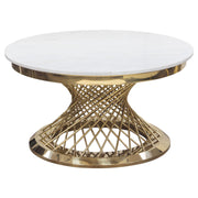 Solstice 35" Round Cocktail Table with Genuine Marble Top and Polished Gold Spiral Spoked Base by Diamond Sofa - Furniture City (CA)l