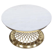 Solstice 35" Round Cocktail Table with Genuine Marble Top and Polished Gold Spiral Spoked Base by Diamond Sofa - Furniture City (CA)l
