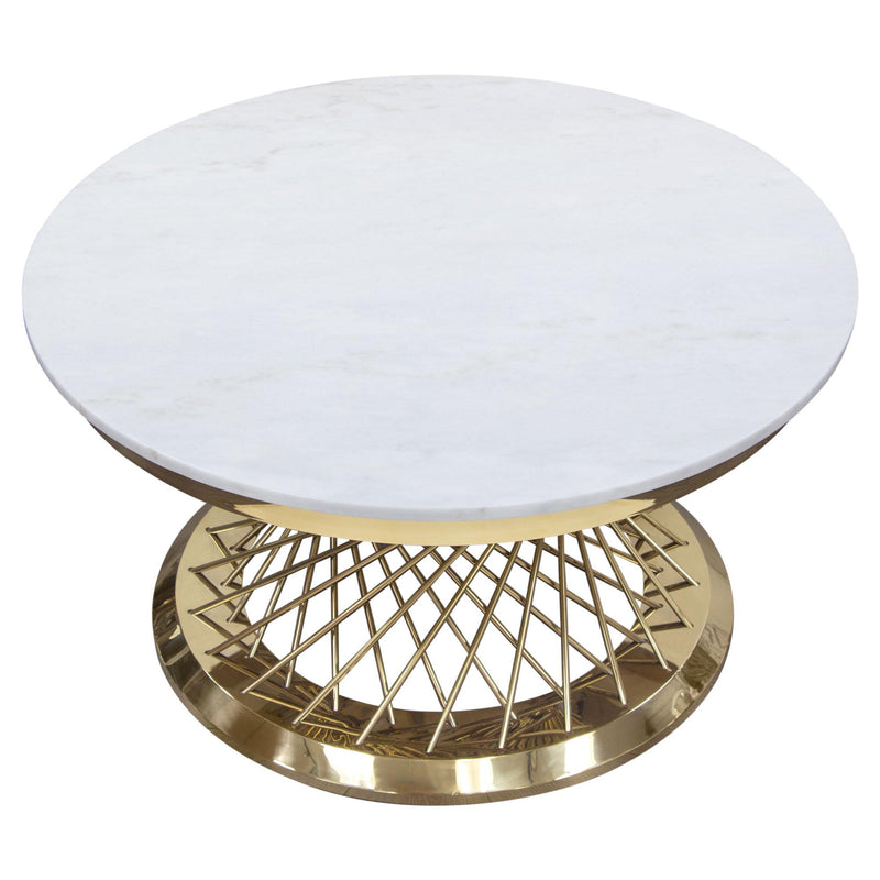 Solstice 35" Round Cocktail Table with Genuine Marble Top and Polished Gold Spiral Spoked Base by Diamond Sofa - Furniture City (CA)l