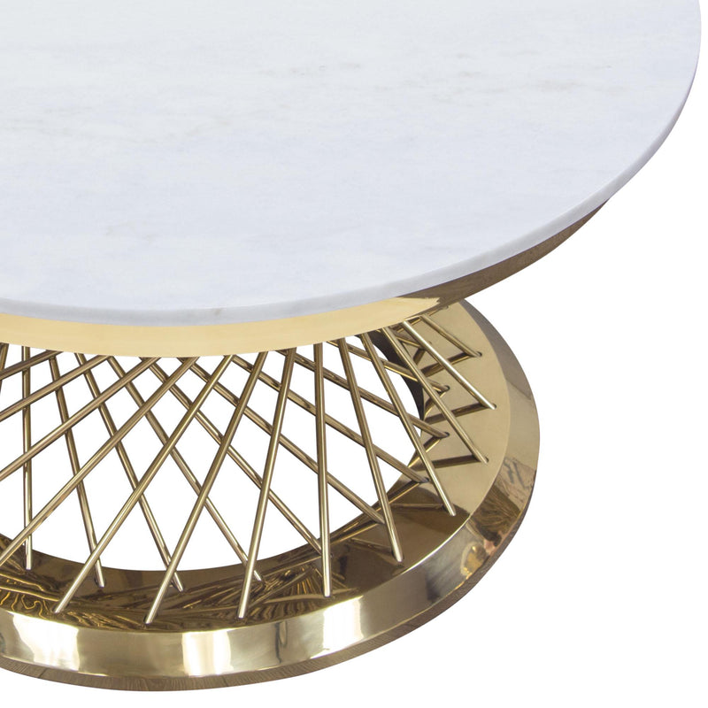 Solstice 35" Round Cocktail Table with Genuine Marble Top and Polished Gold Spiral Spoked Base by Diamond Sofa - Furniture City (CA)l