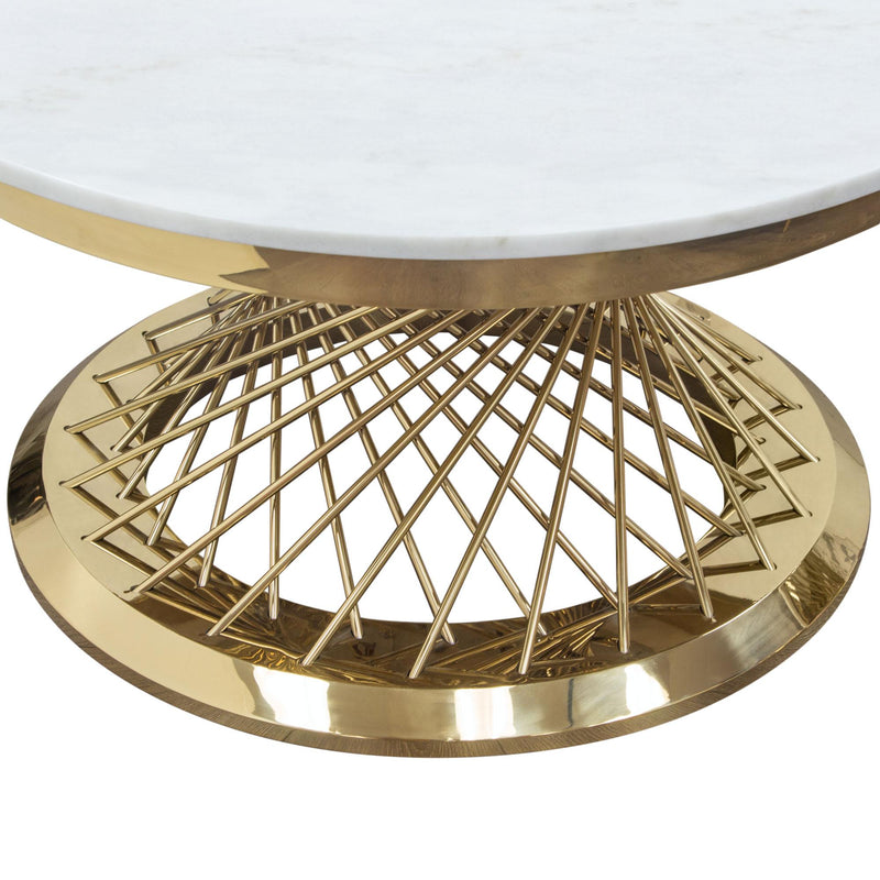 Solstice 35" Round Cocktail Table with Genuine Marble Top and Polished Gold Spiral Spoked Base by Diamond Sofa - Furniture City (CA)l