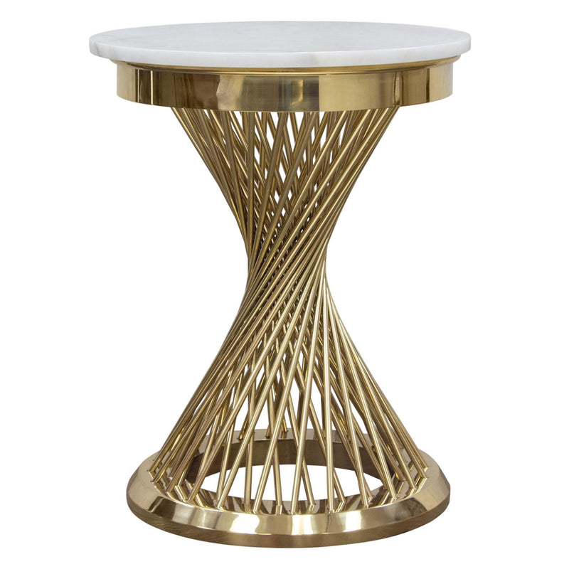 Solstice 18" Round End Table with Genuine Marble Top and Polished Gold Spiral Spoked Base by Diamond Sofa - Furniture City (CA)l